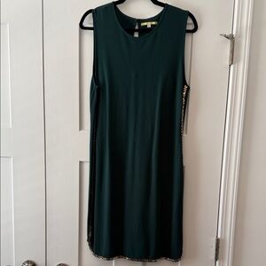 Giani Bini Sleeveless Dark Green Shift Dress with Gold Metal Trim